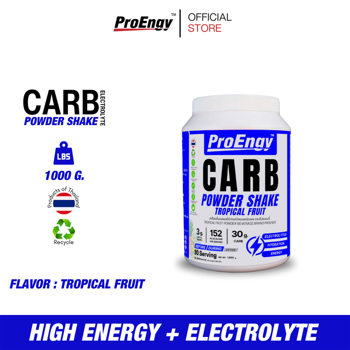 PROENGY CARB POWDER SHAKE + ELECTROLYTE 1000g.